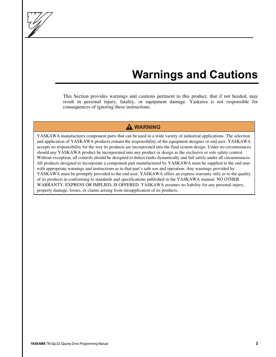 Warnings and cautions | Yaskawa iQpump Programming Manual User Manual | Page 3 / 210