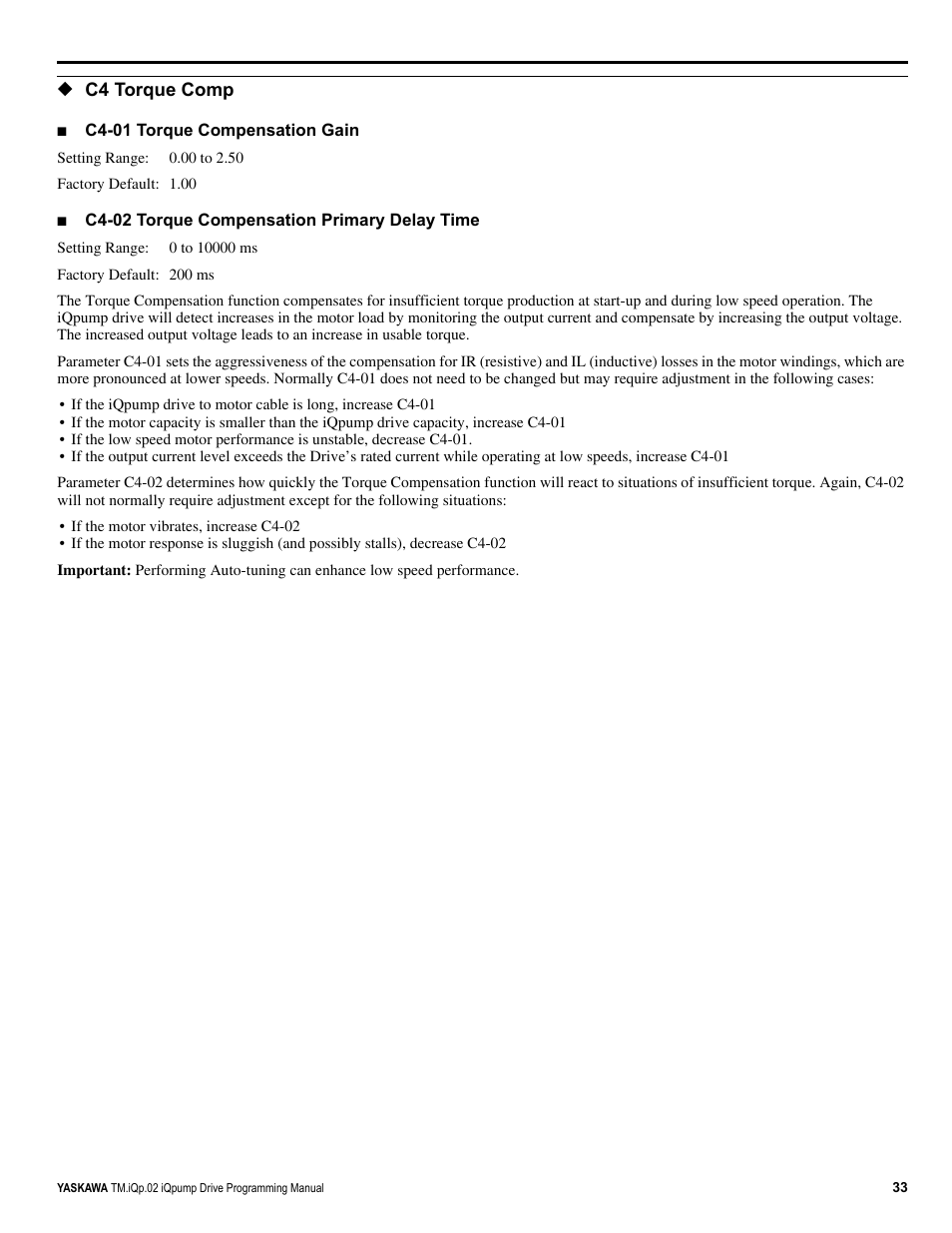 C4 torque comp | Yaskawa iQpump Programming Manual User Manual | Page 33 / 210