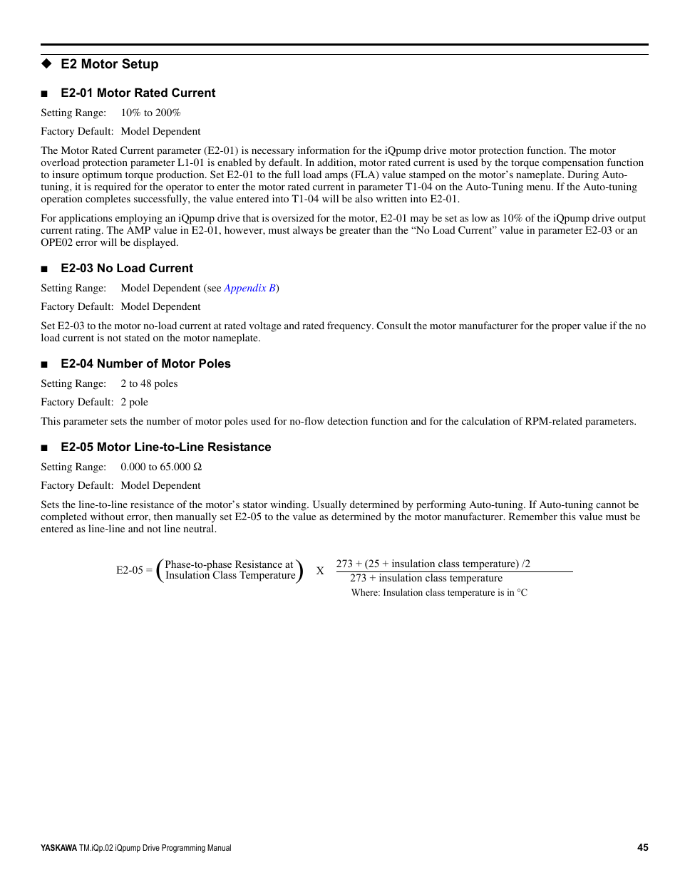 E2 motor setup | Yaskawa iQpump Programming Manual User Manual | Page 45 / 210