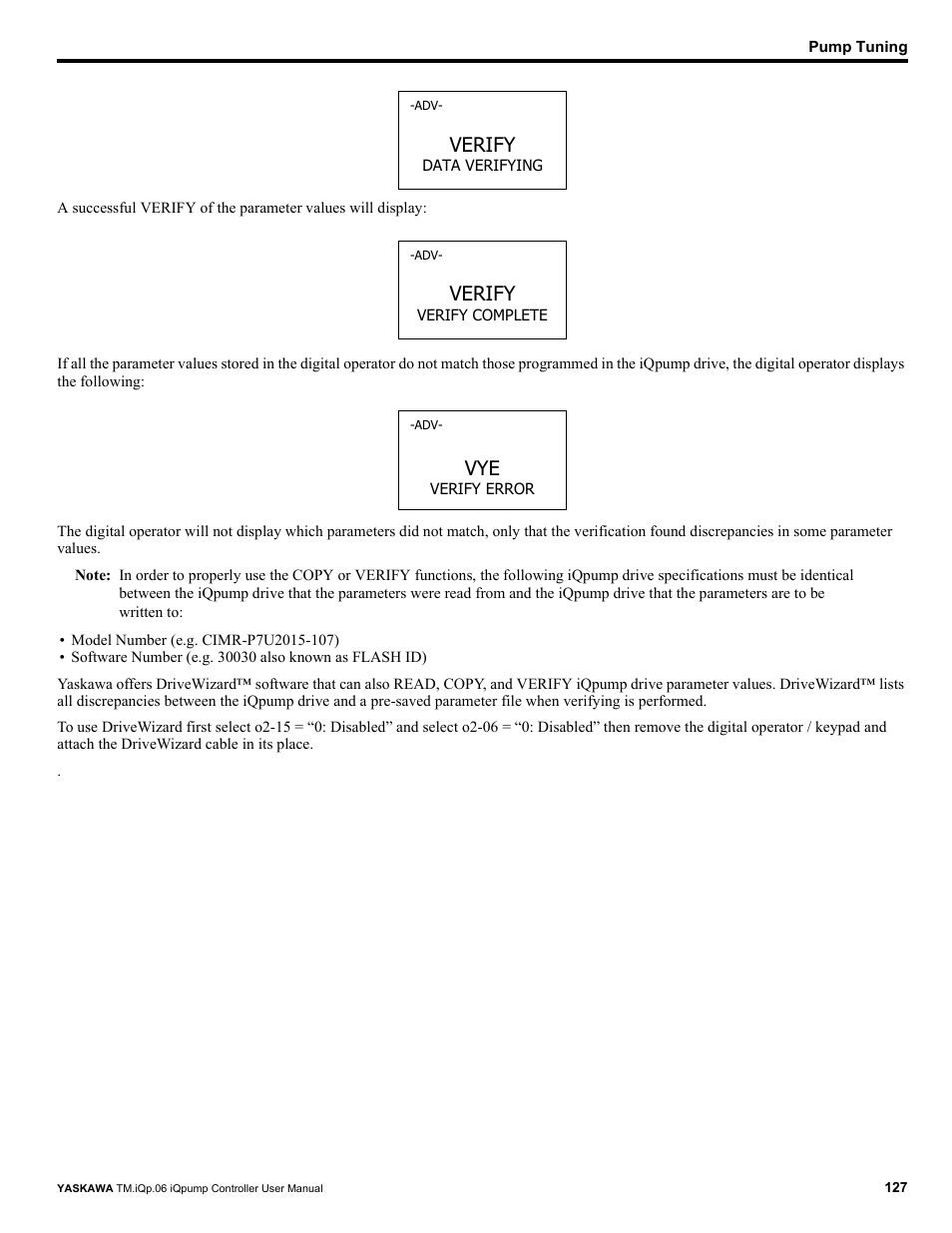 Verify | Yaskawa iQpump Controller User Manual User Manual | Page 127 / 266