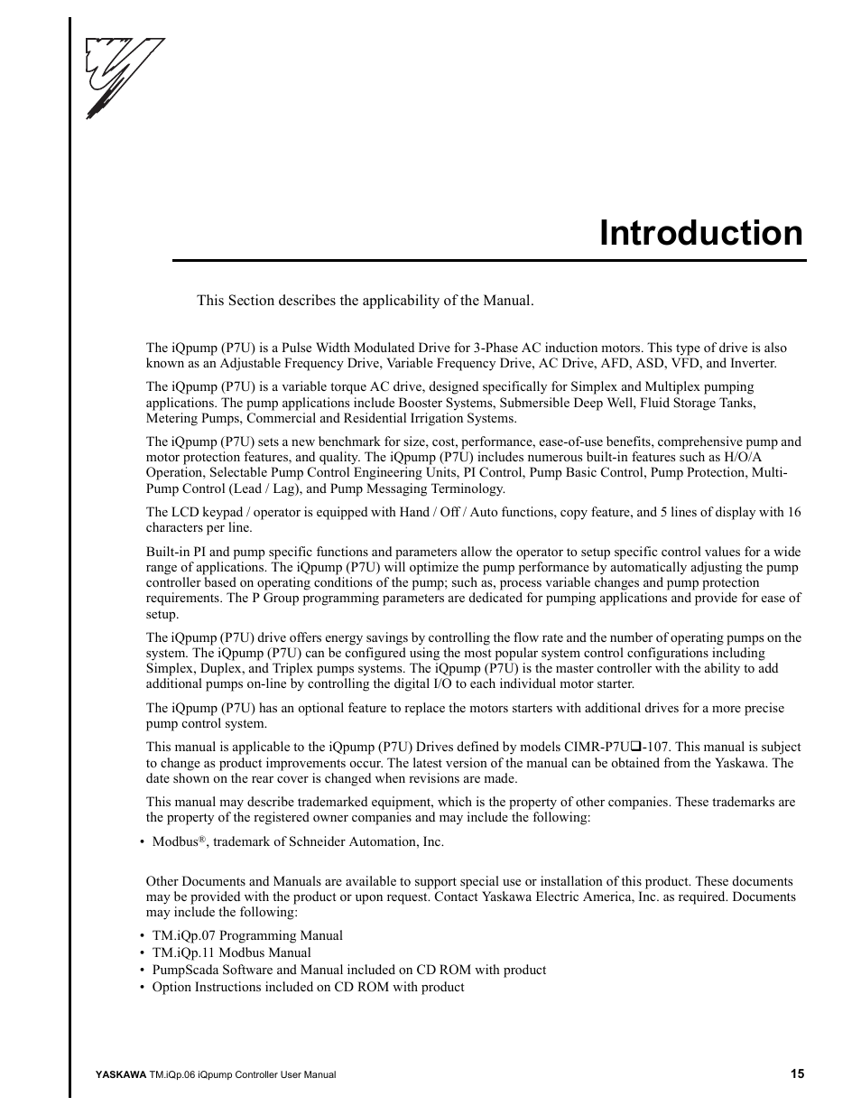 Introduction | Yaskawa iQpump Controller User Manual User Manual | Page 15 / 266
