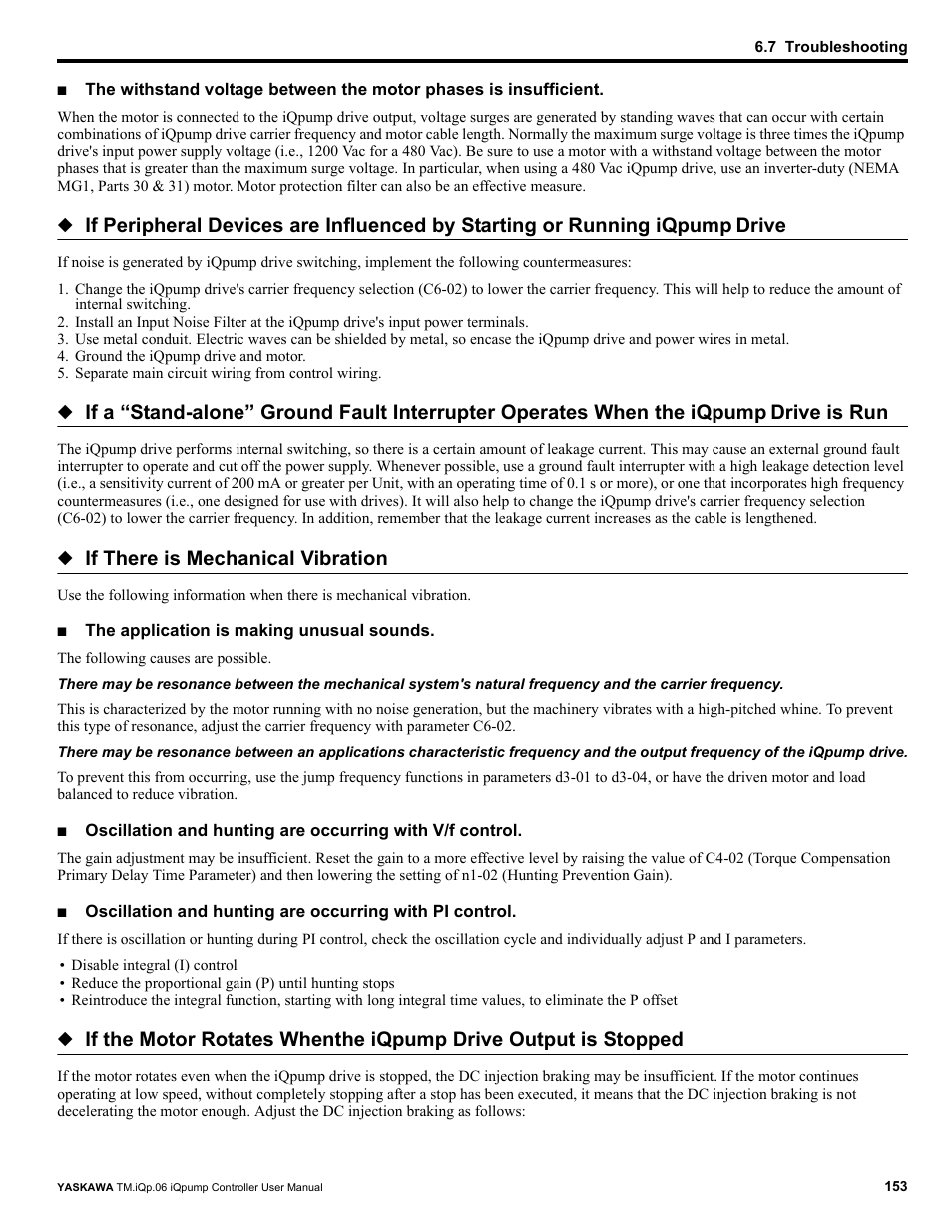 Drive, Drive is run, If there is mechanical vibration | Yaskawa iQpump Controller User Manual User Manual | Page 153 / 266