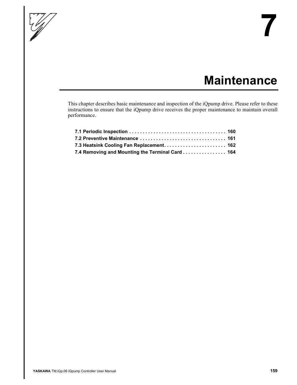 Maintenance | Yaskawa iQpump Controller User Manual User Manual | Page 159 / 266