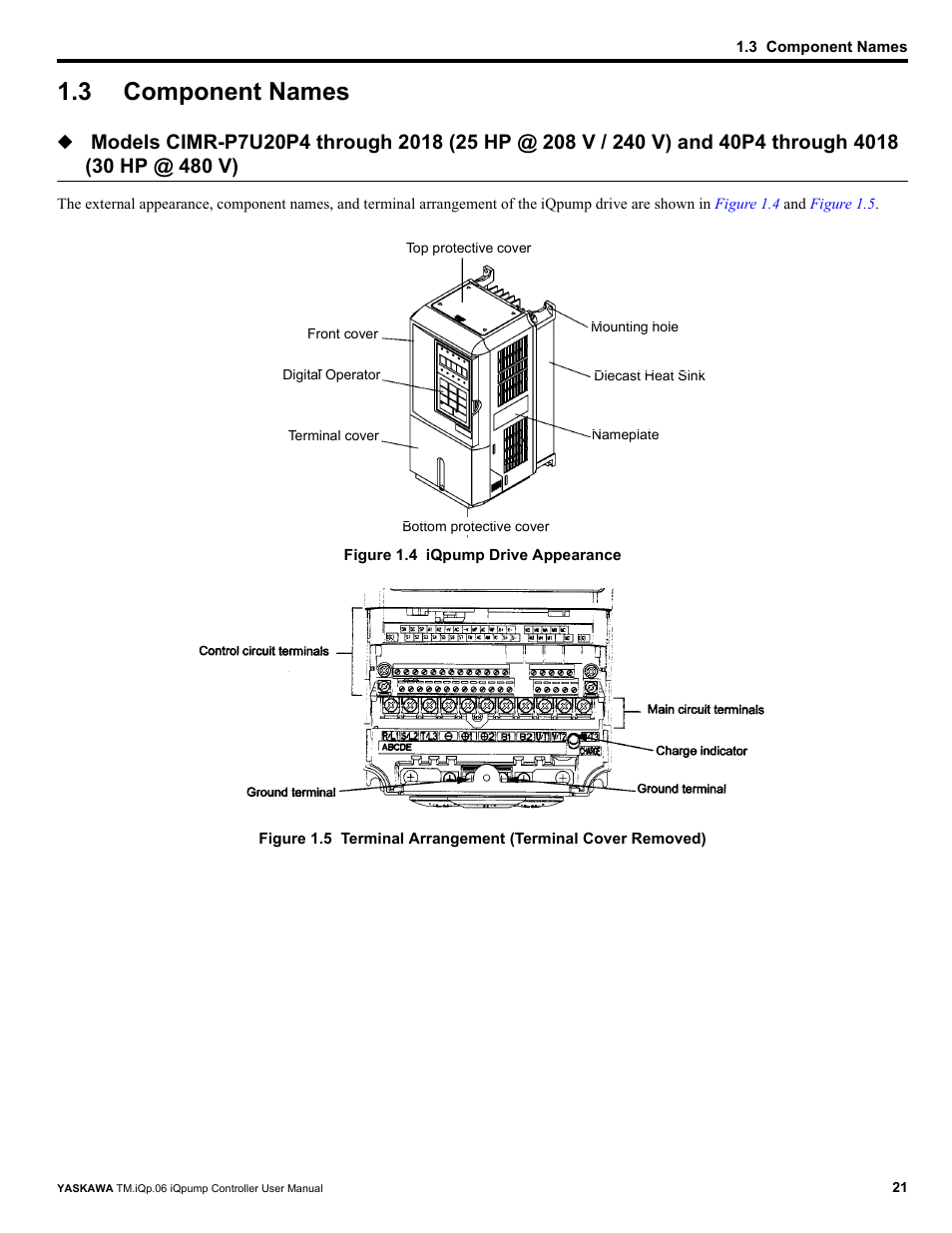 3 component names, Component names | Yaskawa iQpump Controller User Manual User Manual | Page 21 / 266