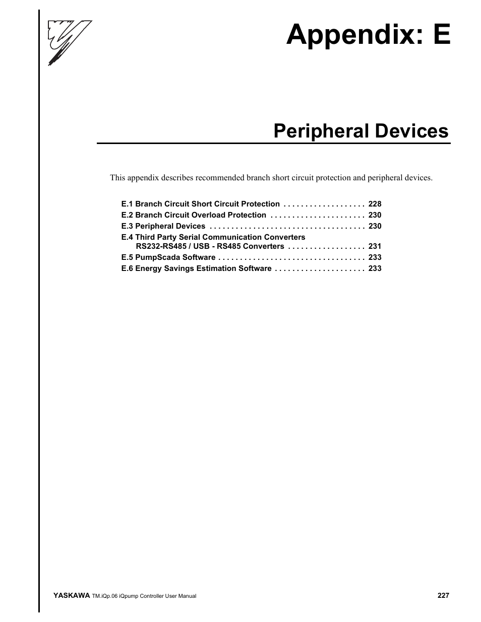 Peripheral devices, Appendix e, Appendix e peripheral devices | S. appendix: e, Appendix: e | Yaskawa iQpump Controller User Manual User Manual | Page 227 / 266