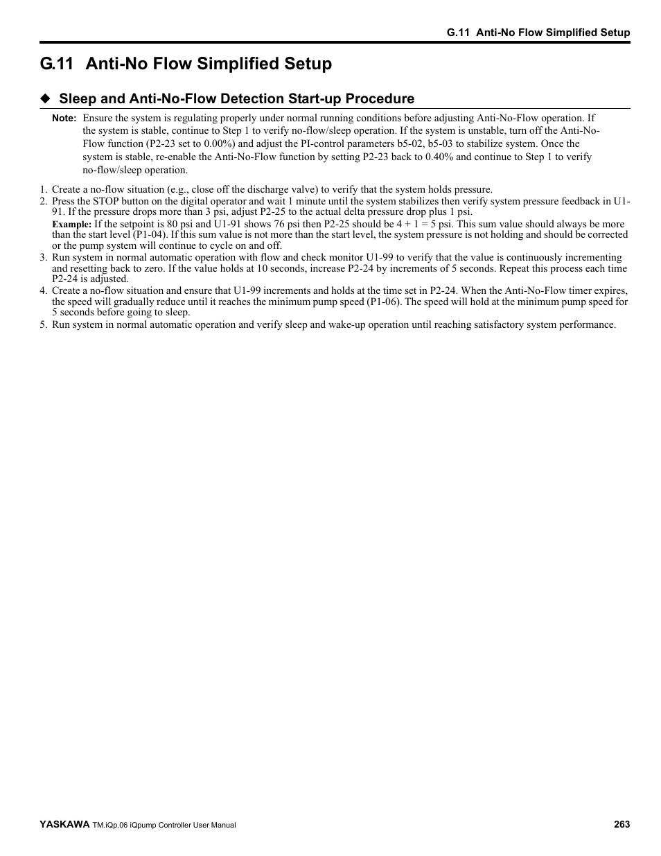 G.11 anti-no flow simplified setup, Anti-no flow simplified setup | Yaskawa iQpump Controller User Manual User Manual | Page 263 / 266