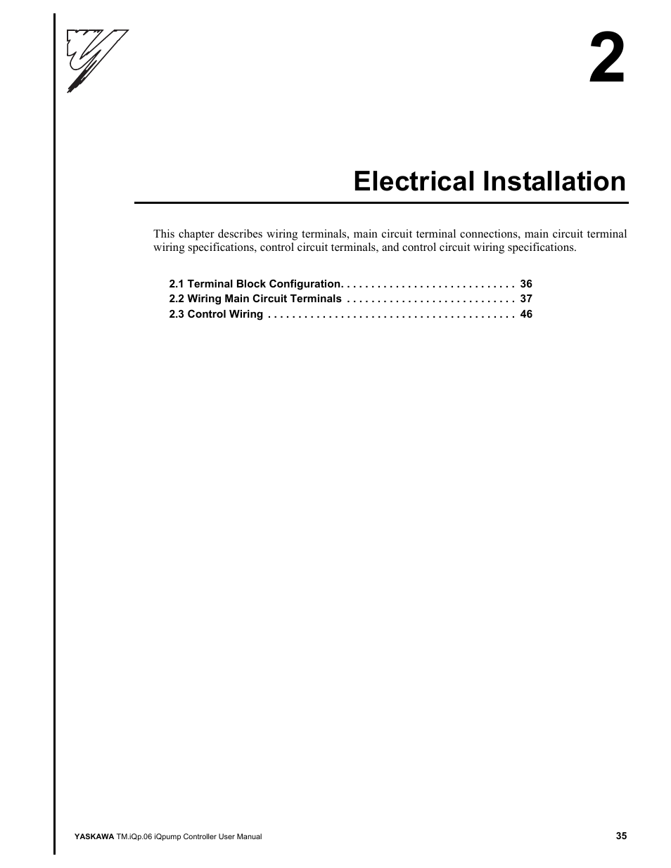 Electrical installation | Yaskawa iQpump Controller User Manual User Manual | Page 35 / 266