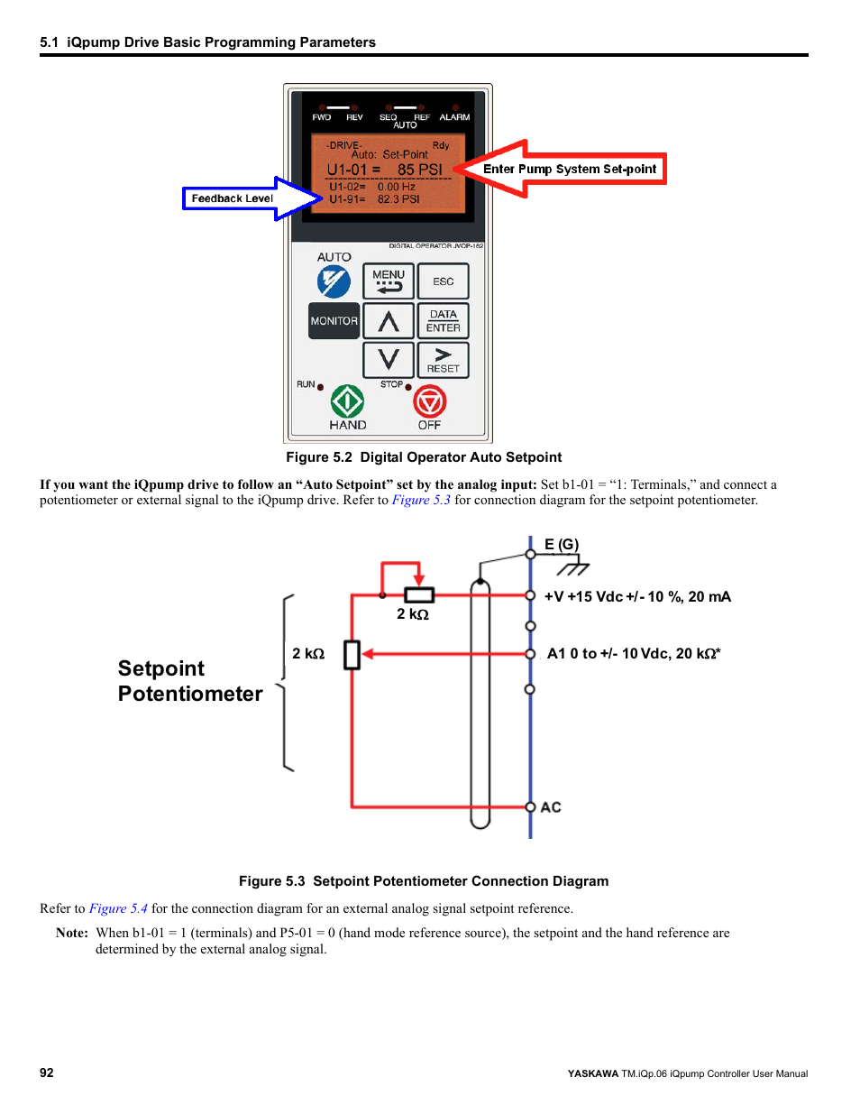Setpoint potentiometer | Yaskawa iQpump Controller User Manual User Manual | Page 92 / 266