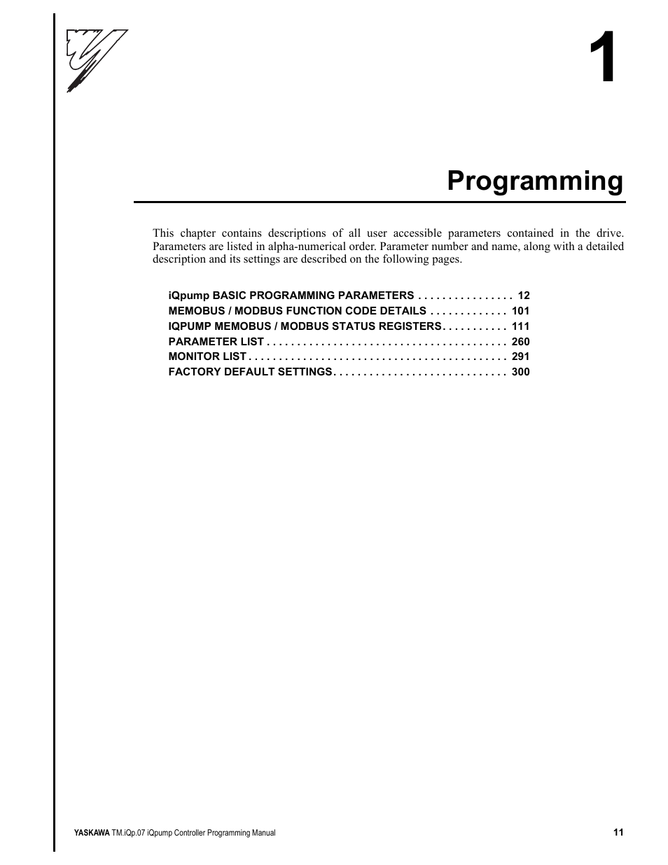 Programming | Yaskawa iQpump Controller Programming Manual User Manual | Page 11 / 302