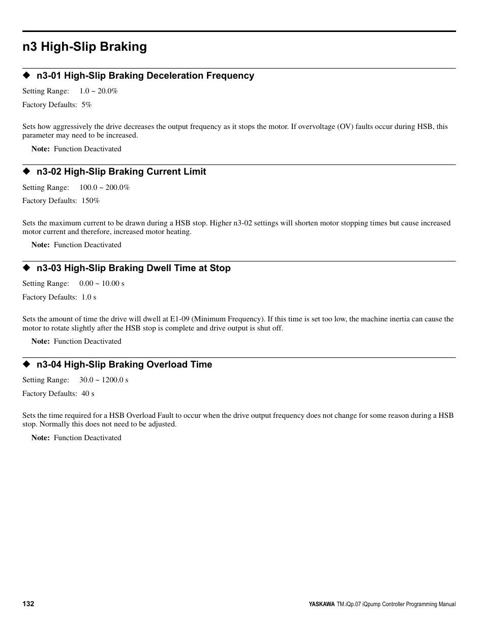 N3 high-slip braking | Yaskawa iQpump Controller Programming Manual User Manual | Page 132 / 302