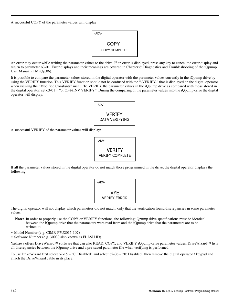 Verify | Yaskawa iQpump Controller Programming Manual User Manual | Page 140 / 302