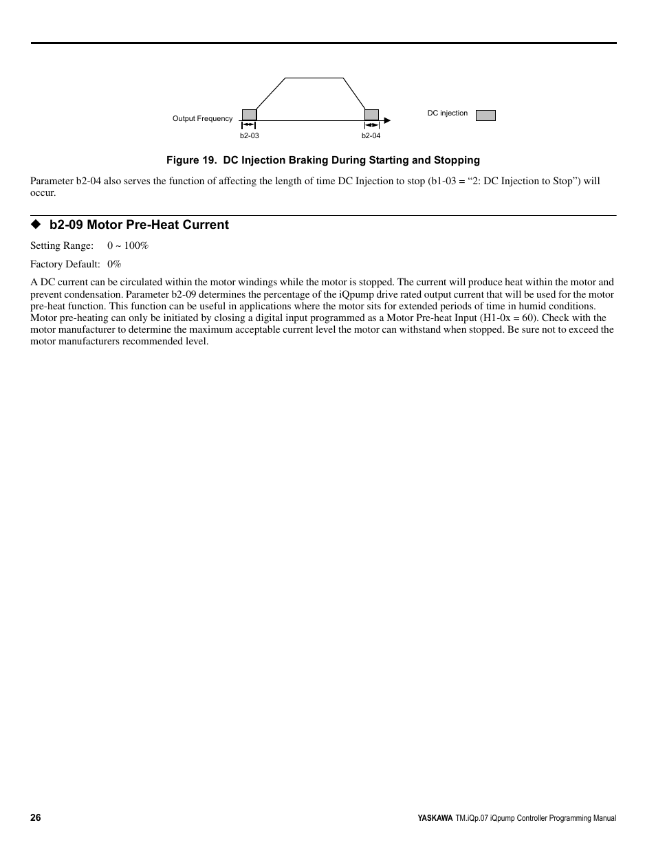 B2-09 motor pre-heat current | Yaskawa iQpump Controller Programming Manual User Manual | Page 26 / 302