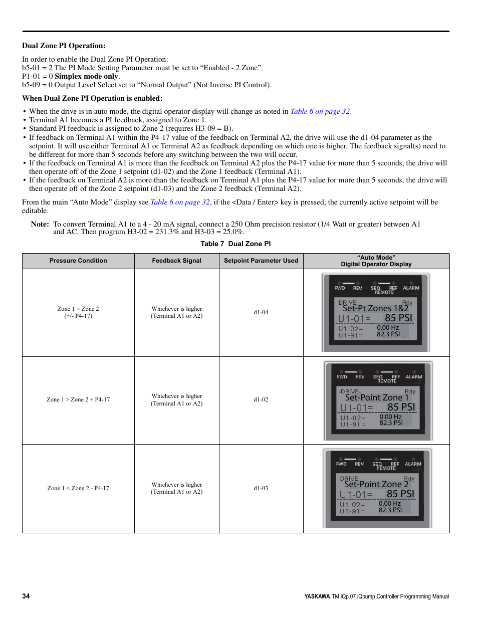 85 psi, Set-pt zones 1&2, Set-point zone 1 | Set-point zone 2 | Yaskawa iQpump Controller Programming Manual User Manual | Page 34 / 302