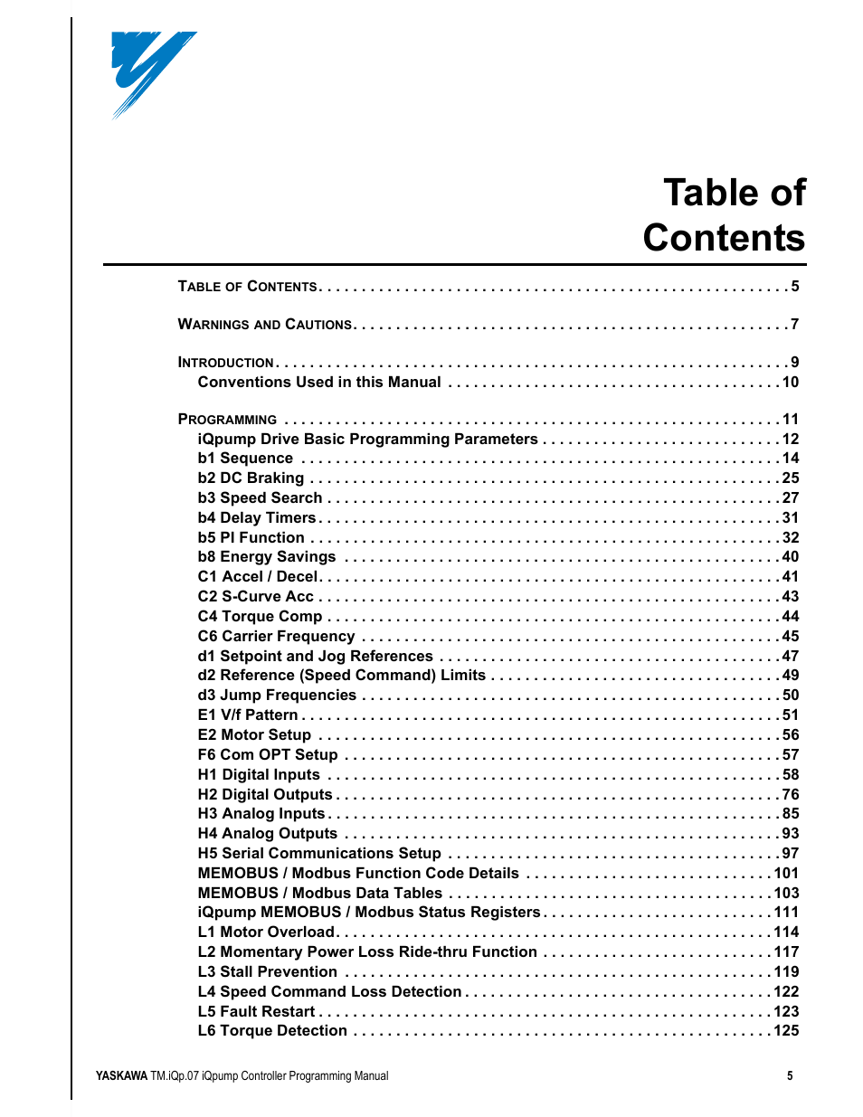 Yaskawa iQpump Controller Programming Manual User Manual | Page 5 / 302