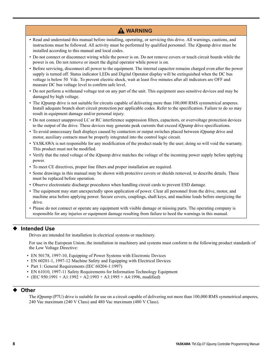 Yaskawa iQpump Controller Programming Manual User Manual | Page 8 / 302
