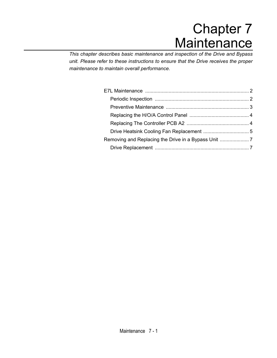 Chapter 7 maintenance | Yaskawa E7L Drive Bypass User Manual | Page 203 / 302