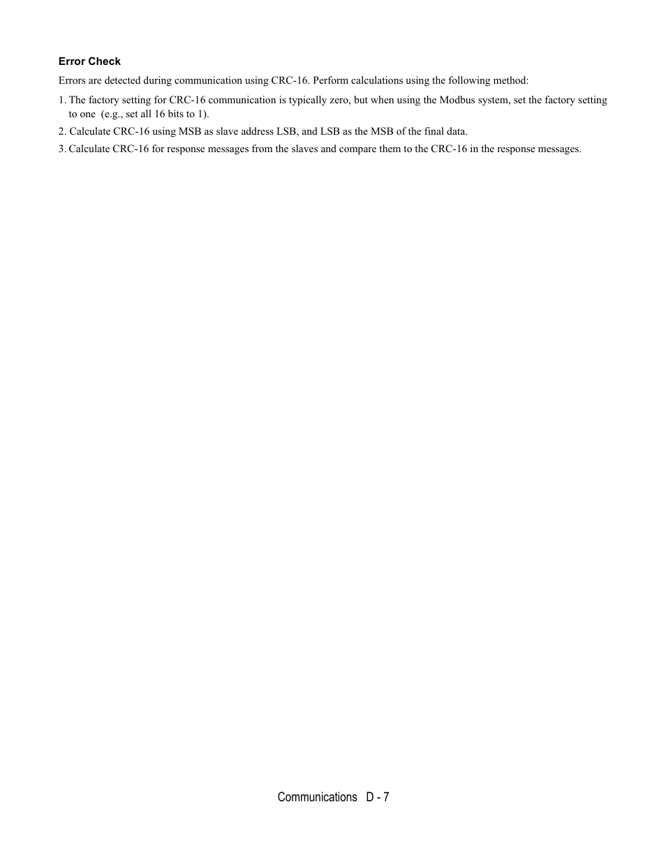 Error check | Yaskawa E7L Drive Bypass User Manual | Page 259 / 302