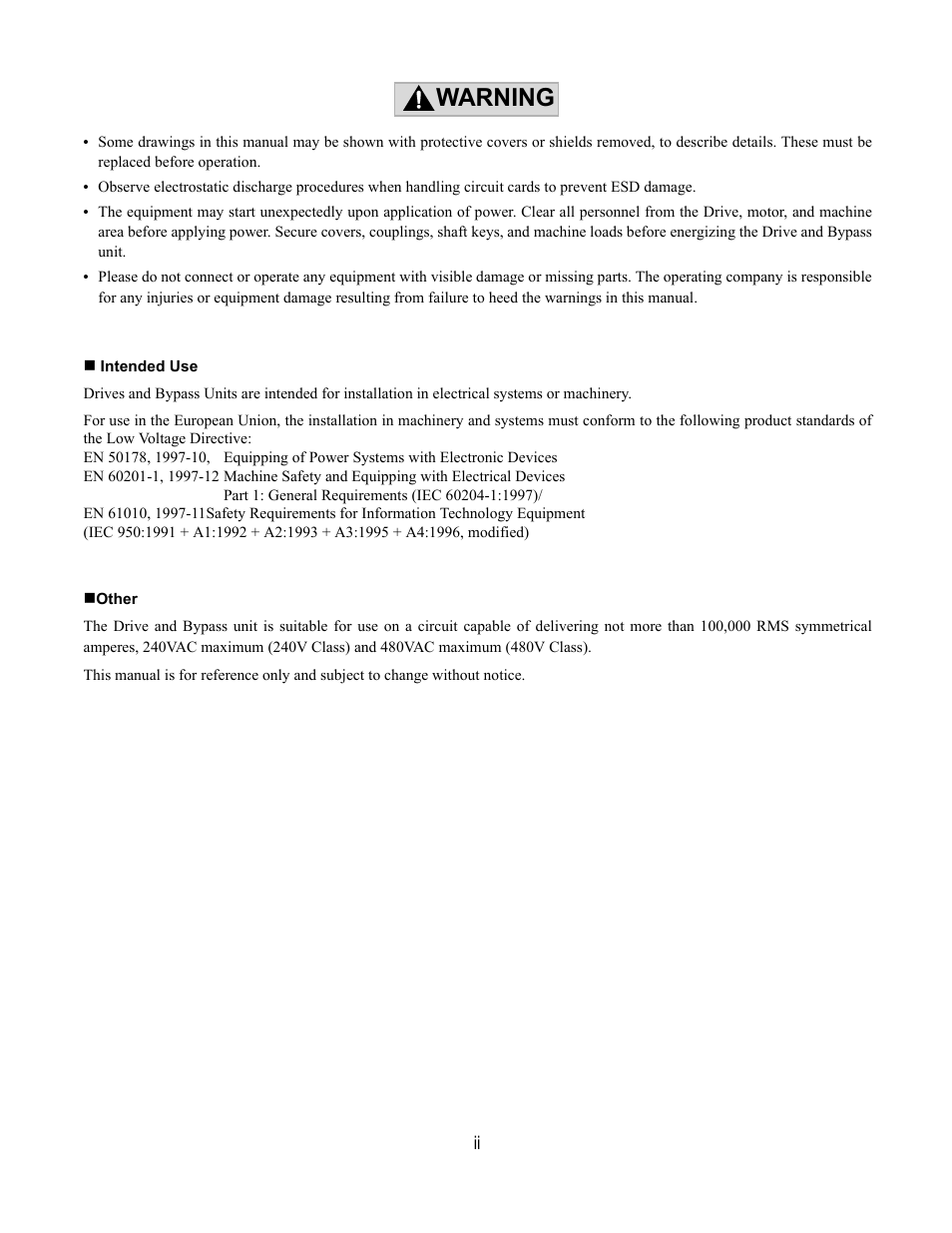 Warning | Yaskawa E7L Drive Bypass User Manual | Page 4 / 302