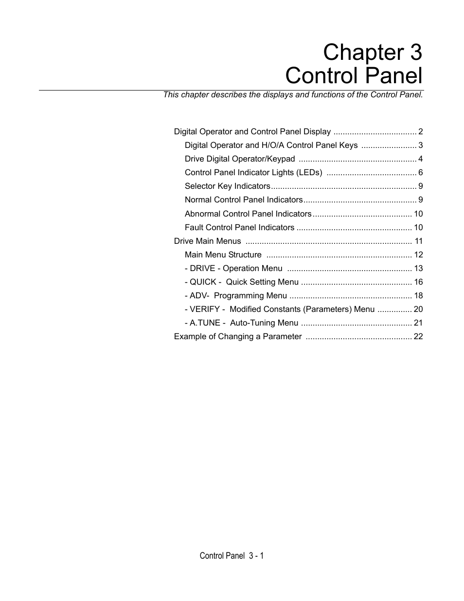 Chapter 3, Control panel, Chapter 3 control panel | Yaskawa E7L Drive Bypass User Manual | Page 57 / 302
