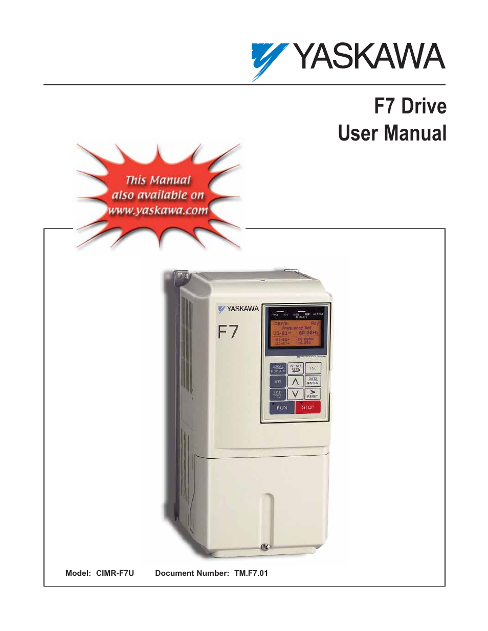 Yaskawa F7 Drive User Manual User Manual | 255 pages