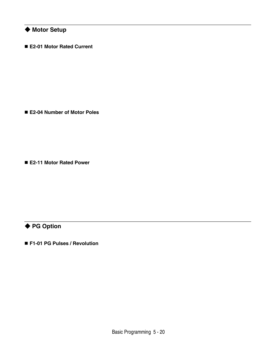 Motor setup, Pg option, Motor setup -20 pg option -20 | Yaskawa F7 Drive User Manual User Manual | Page 121 / 255