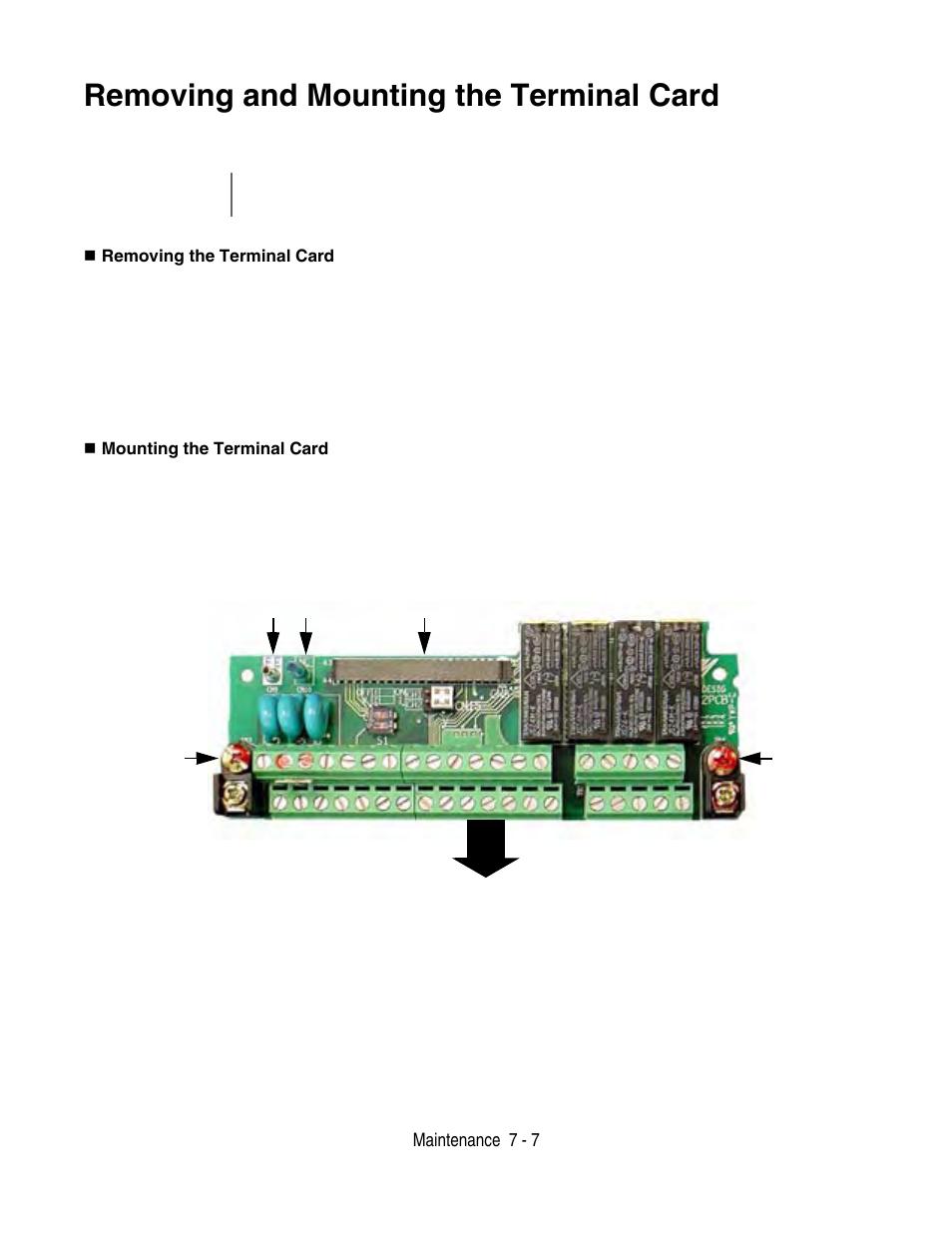 Removing and mounting the terminal card -7, Removing and mounting the terminal card | Yaskawa F7 Drive User Manual User Manual | Page 164 / 255