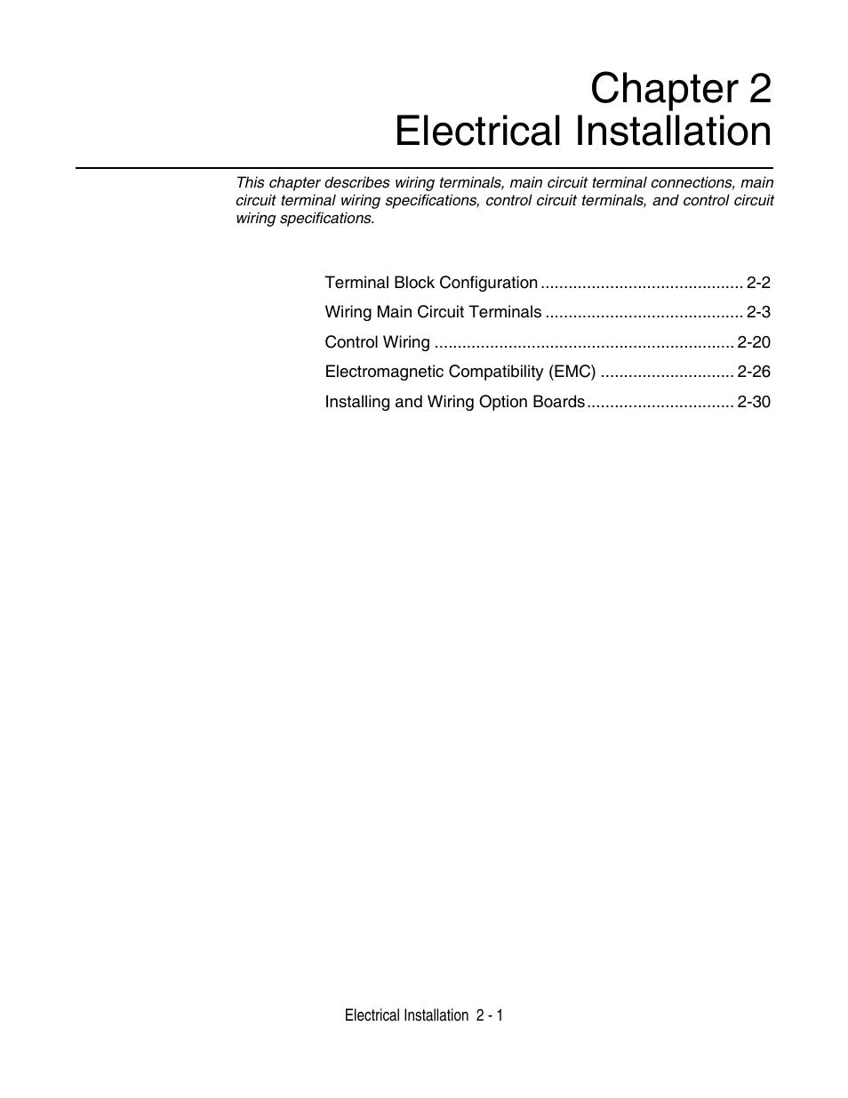 Electrical installation, Chapter 2 - electrical installation -1, Chapter 2 electrical installation | Yaskawa F7 Drive User Manual User Manual | Page 28 / 255