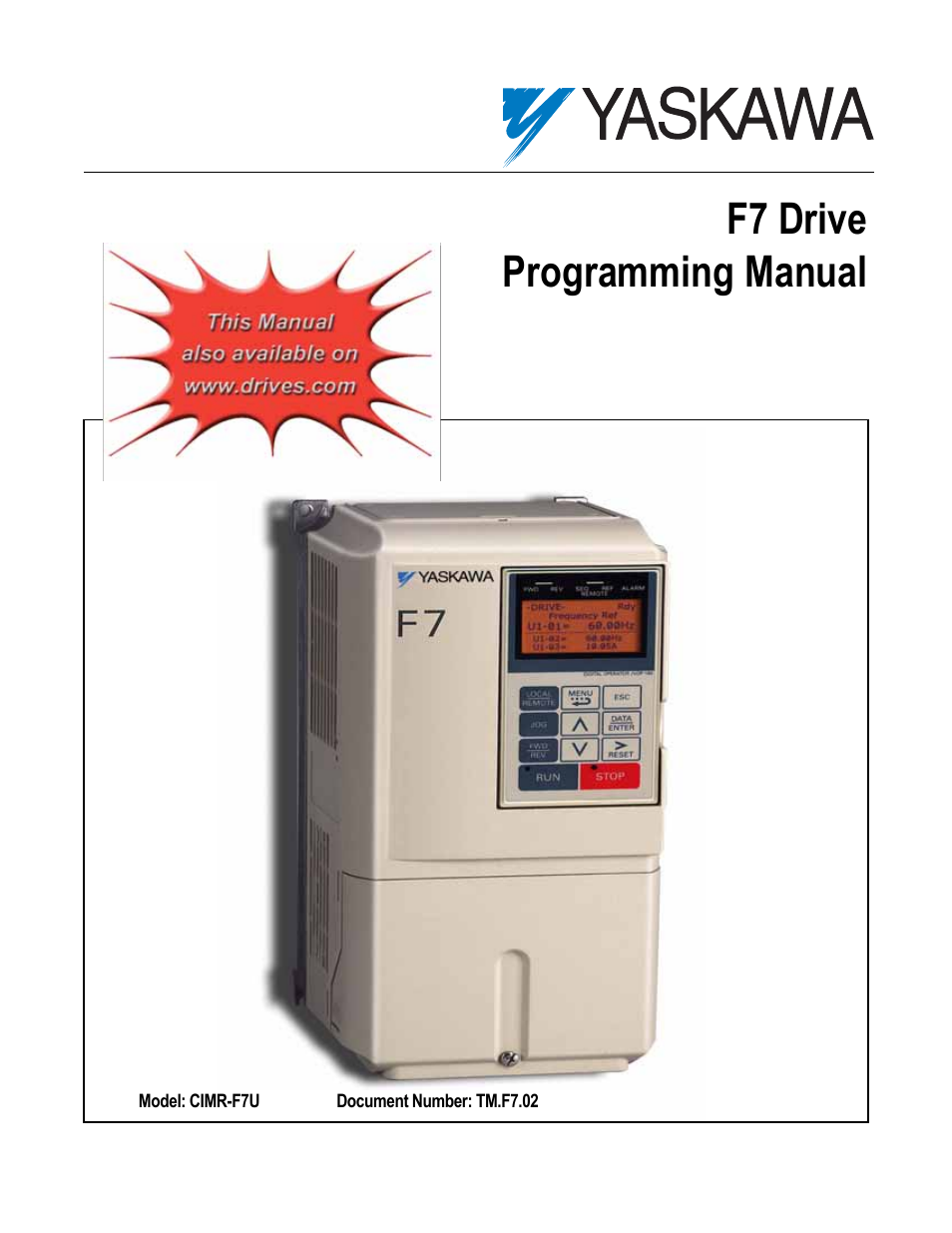 Yaskawa F7 Drive Programming Manual User Manual | 202 pages