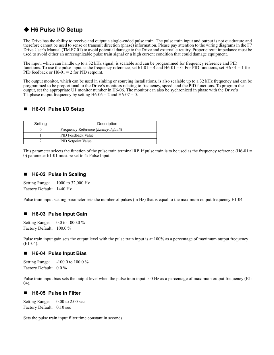 H6 pulse i/o setup | Yaskawa F7 Drive Programming Manual User Manual | Page 122 / 202
