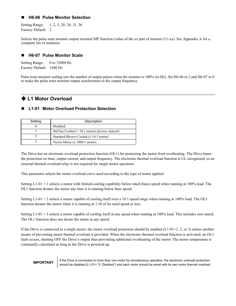 L1 motor overload | Yaskawa F7 Drive Programming Manual User Manual | Page 123 / 202
