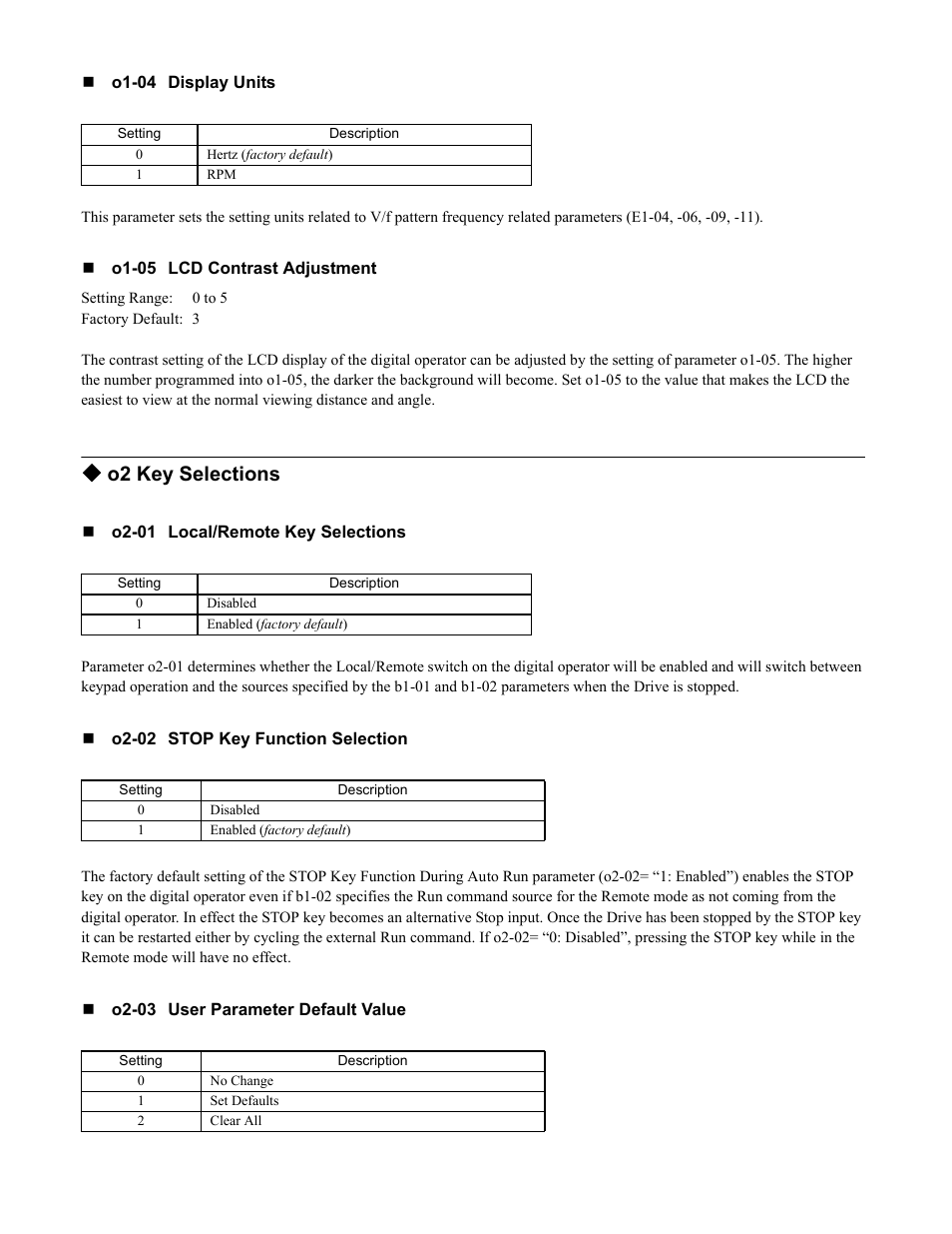 O2 key selections | Yaskawa F7 Drive Programming Manual User Manual | Page 148 / 202