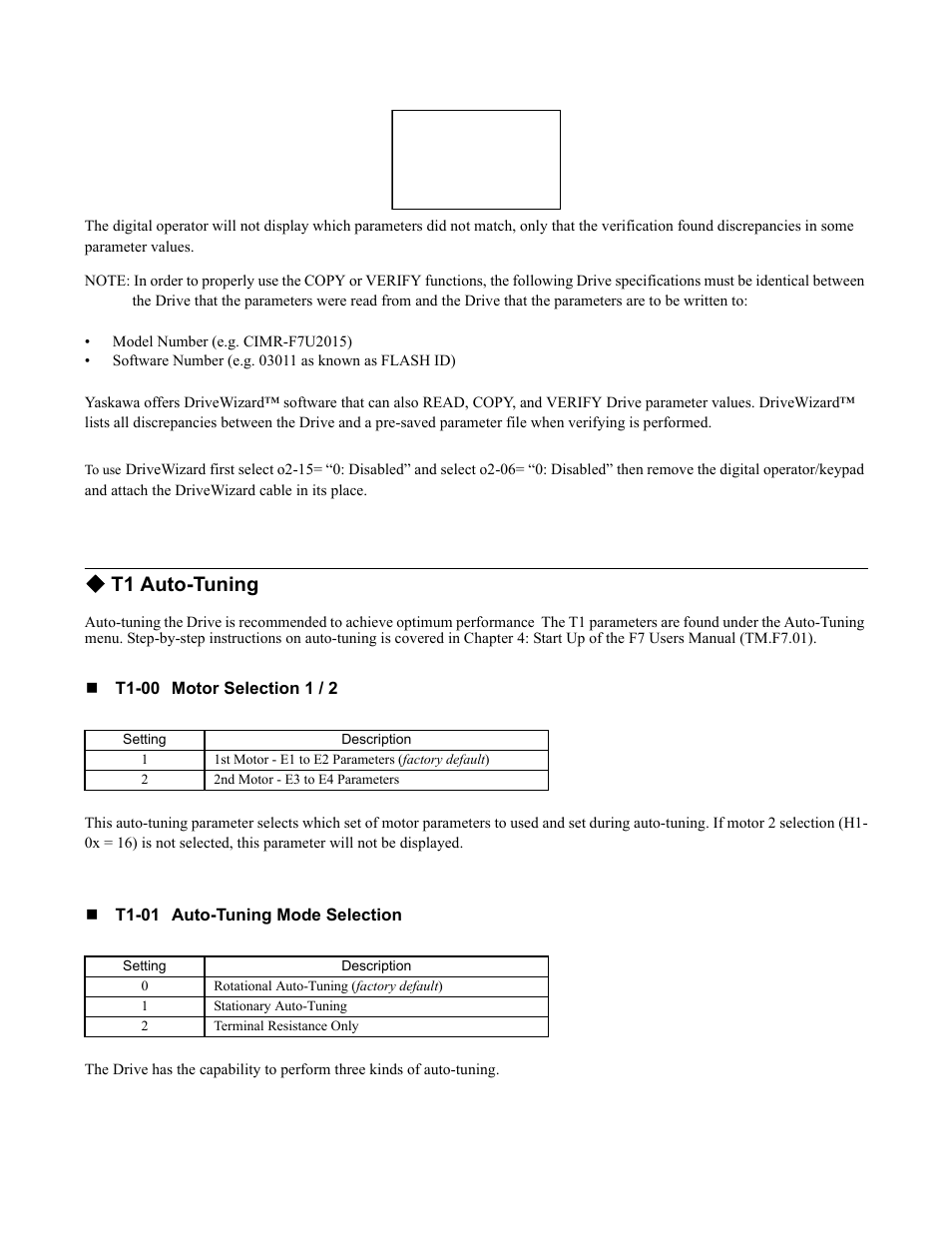 T1 auto-tuning | Yaskawa F7 Drive Programming Manual User Manual | Page 155 / 202