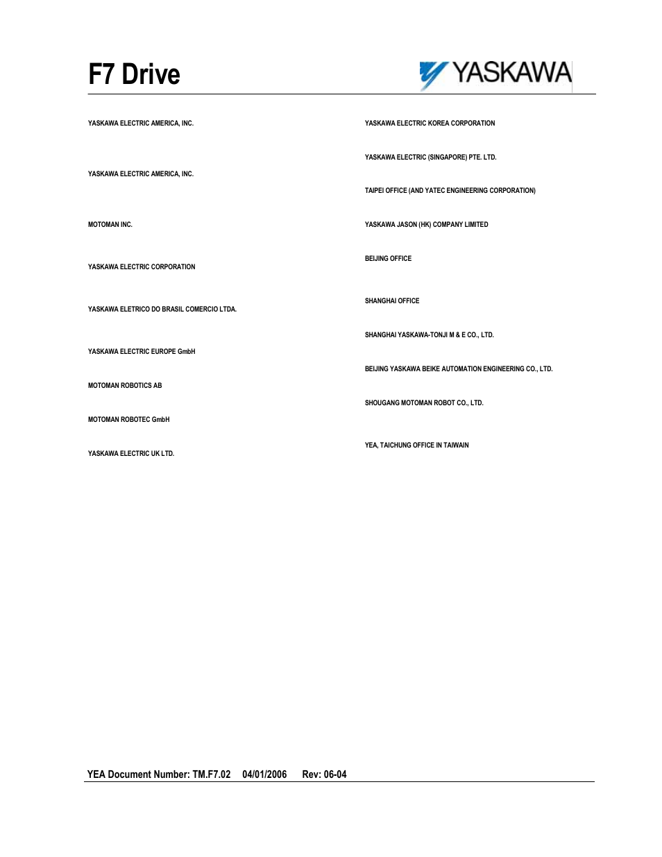 Rear cover, F7 drive | Yaskawa F7 Drive Programming Manual User Manual | Page 202 / 202