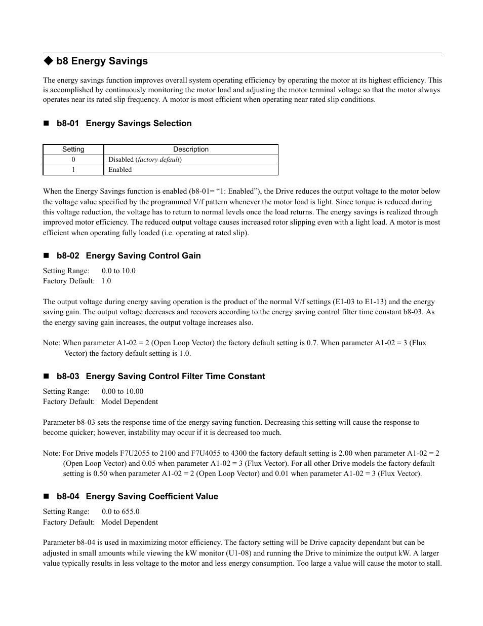 B8 energy savings | Yaskawa F7 Drive Programming Manual User Manual | Page 33 / 202