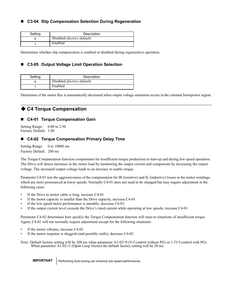C4 torque compensation | Yaskawa F7 Drive Programming Manual User Manual | Page 39 / 202
