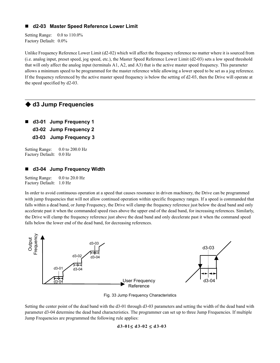 D3 jump frequencies | Yaskawa F7 Drive Programming Manual User Manual | Page 49 / 202