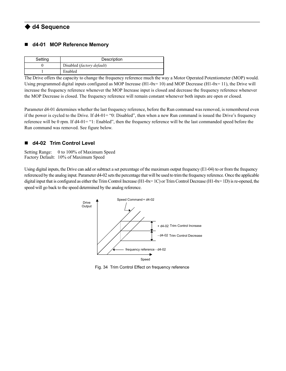 D4 sequence, Programming 42, D4-02 trim control level | Yaskawa F7 Drive Programming Manual User Manual | Page 50 / 202