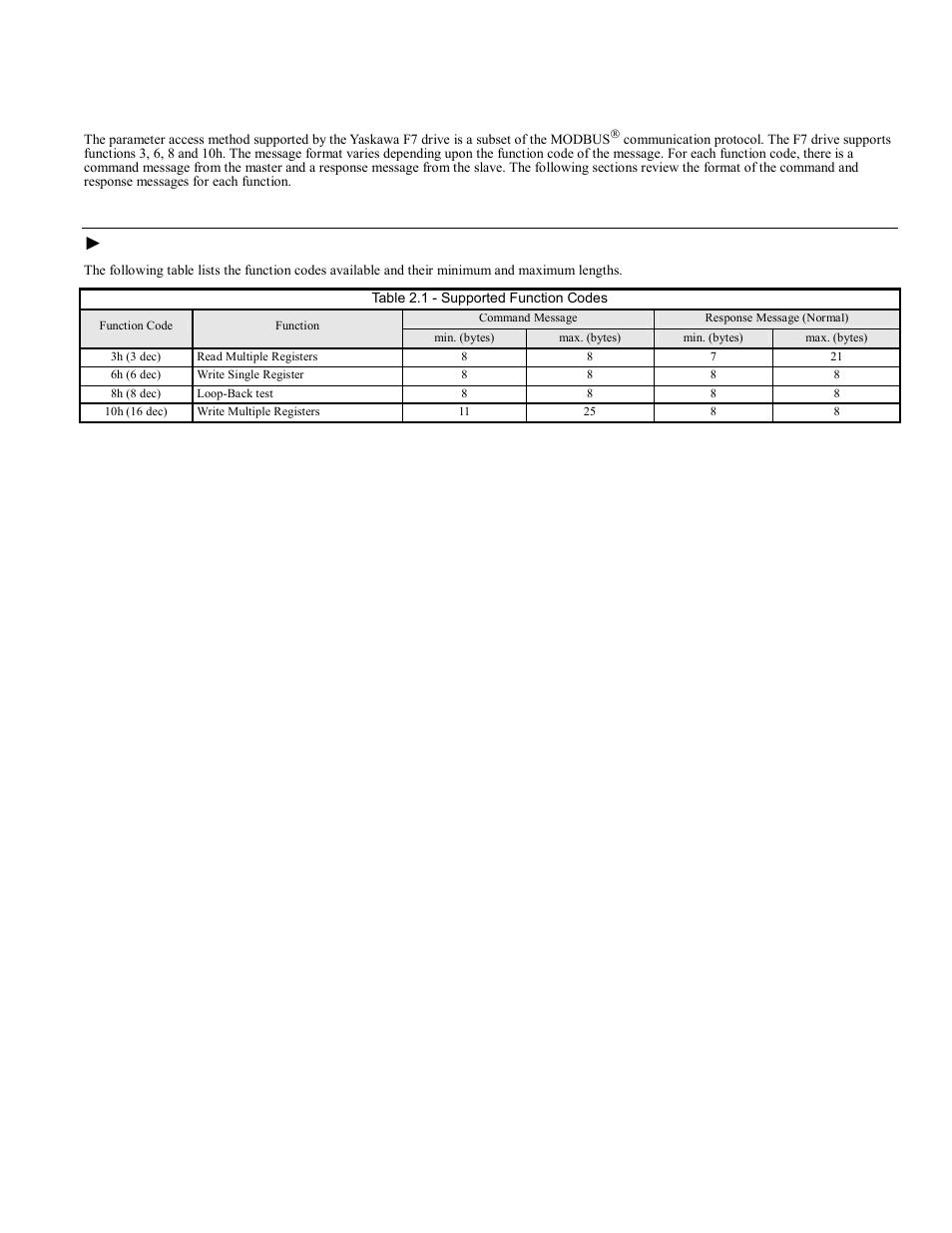 Protocol, Protocol -1, Message functions supported | Yaskawa F7 Modbus User Manual | Page 18 / 84