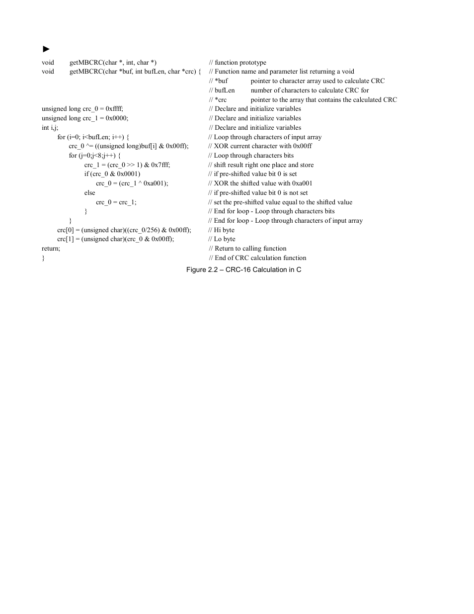 Crc-16 calculation example - c, Message formats 2-12 | Yaskawa F7 Modbus User Manual | Page 29 / 84