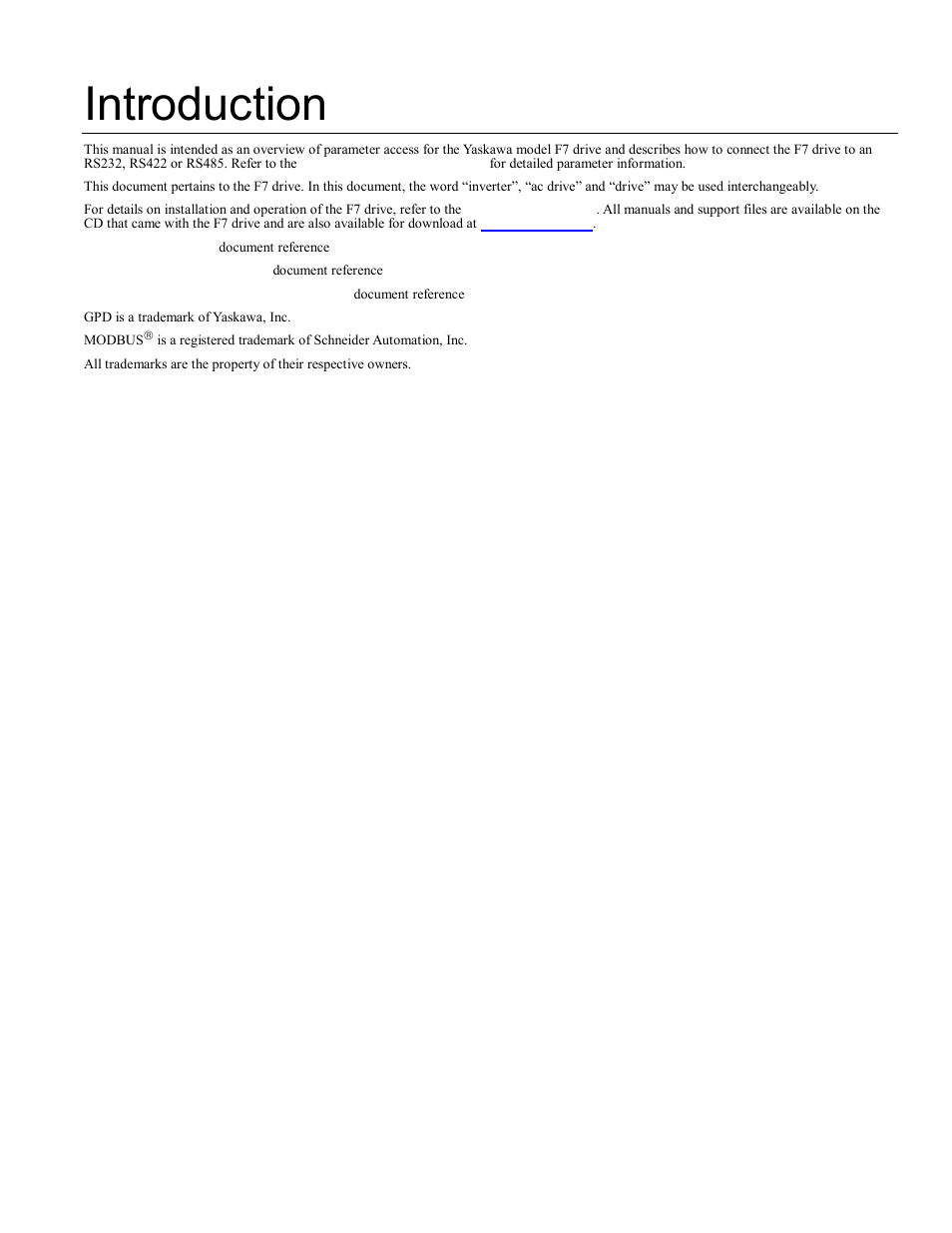 Introduction | Yaskawa F7 Modbus User Manual | Page 3 / 84