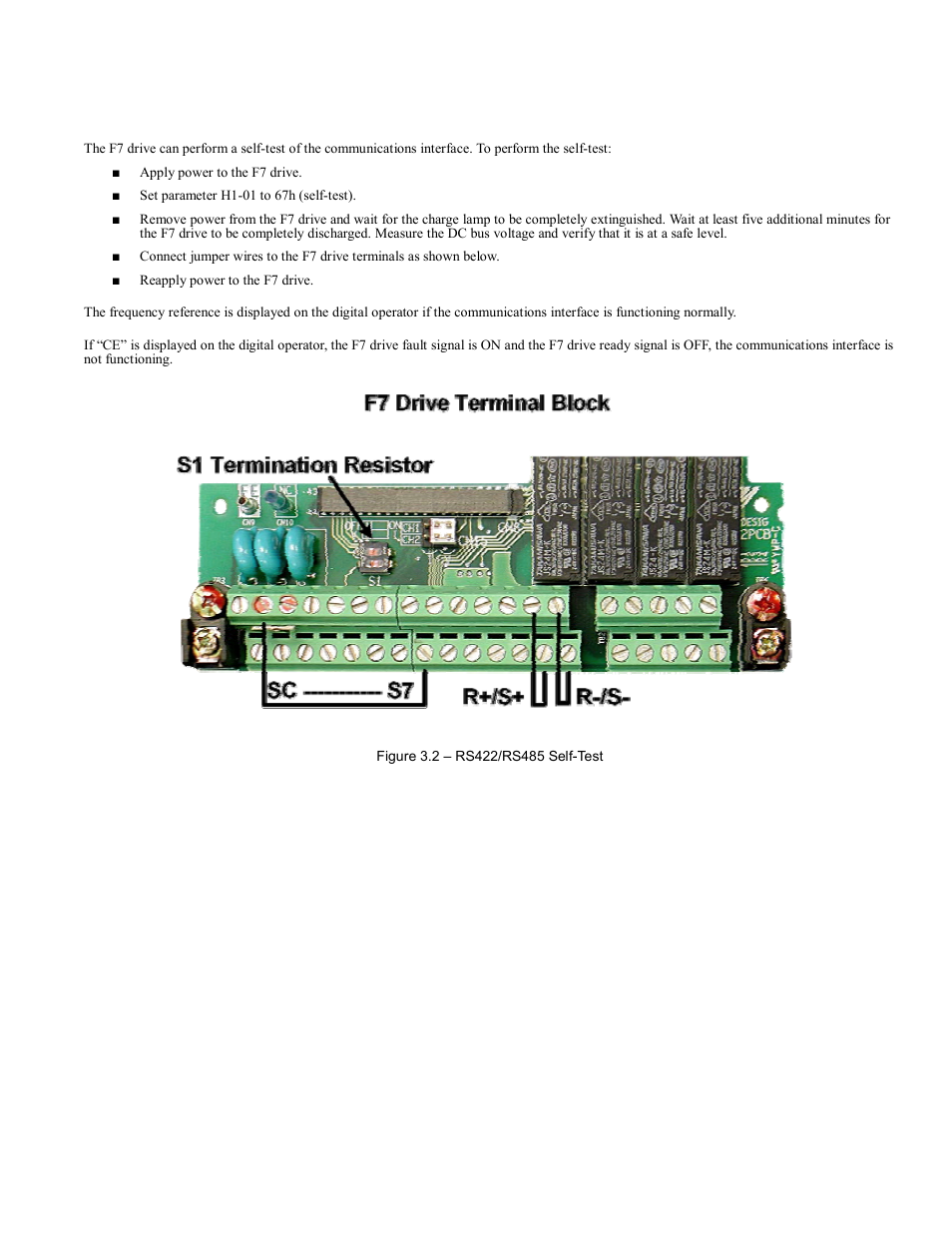 Rs422/rs485 self-test, Rs422/rs485 self-test -7 | Yaskawa F7 Modbus User Manual | Page 38 / 84