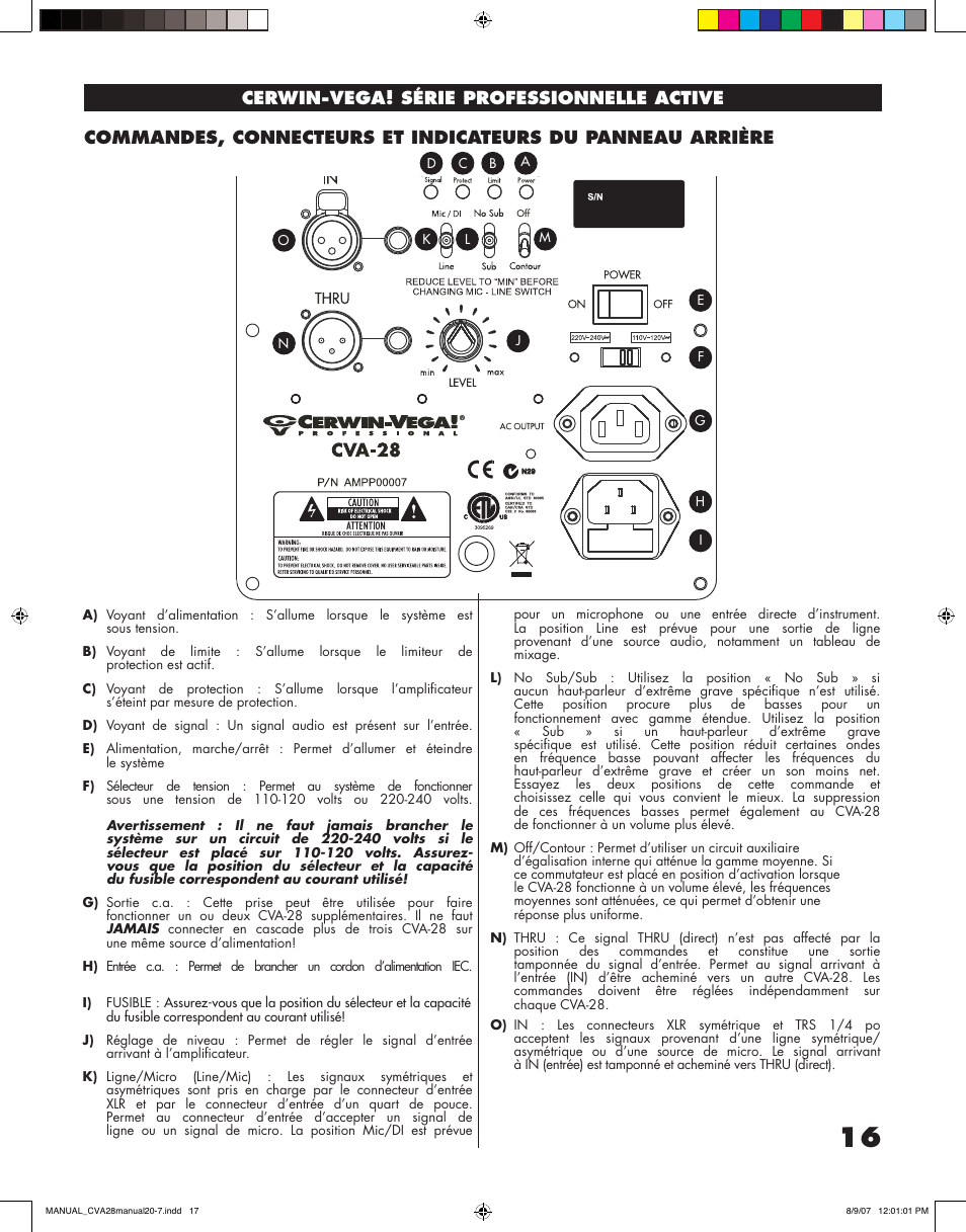 Cerwin-vega! série professionnelle active | Cerwin-Vega CVA - 28 User Manual | Page 17 / 20