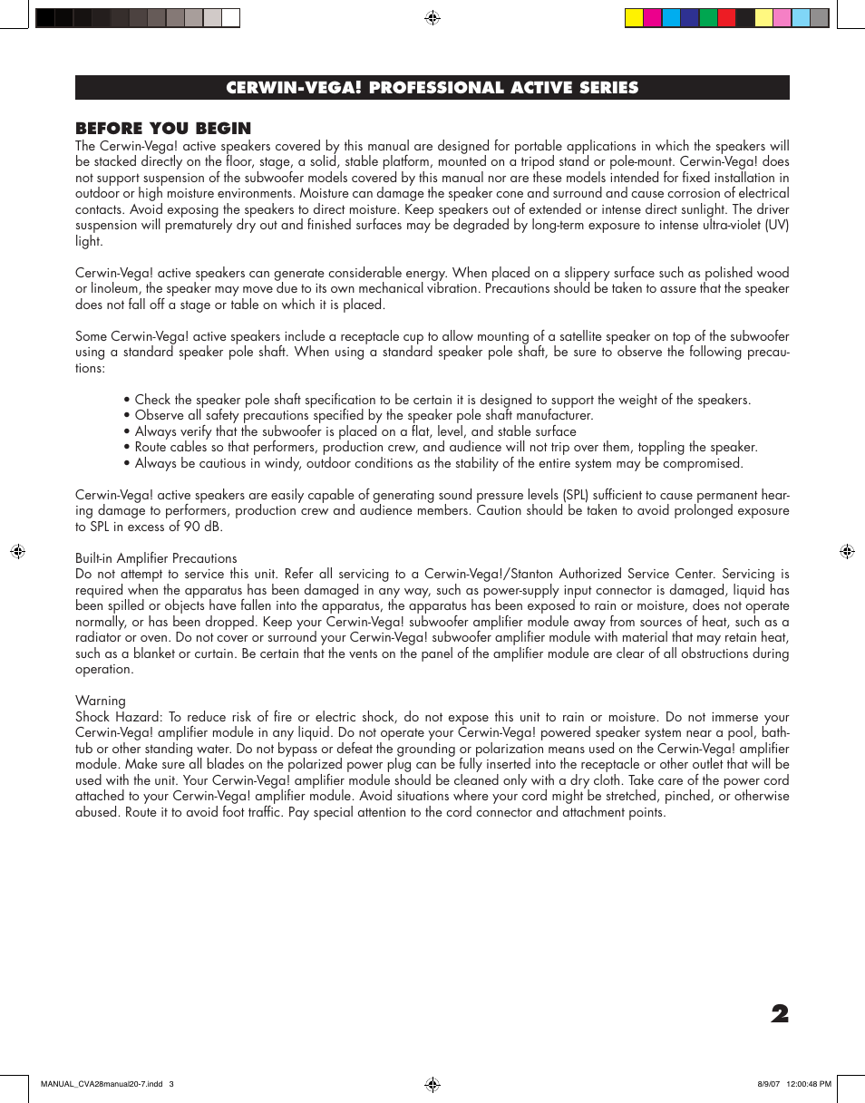 Cerwin-Vega CVA - 28 User Manual | Page 3 / 20