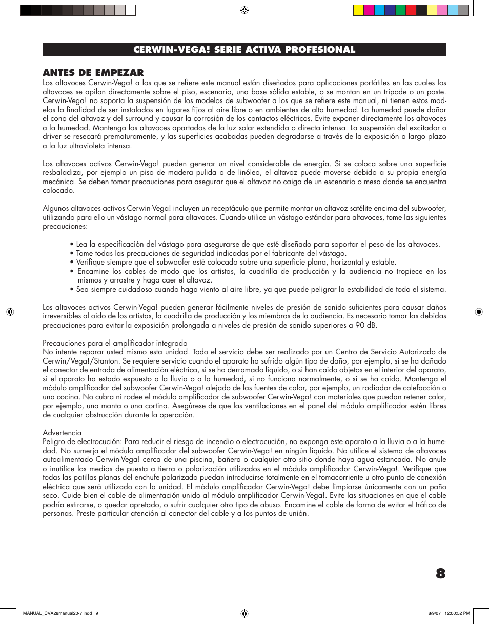 Cerwin-Vega CVA - 28 User Manual | Page 9 / 20