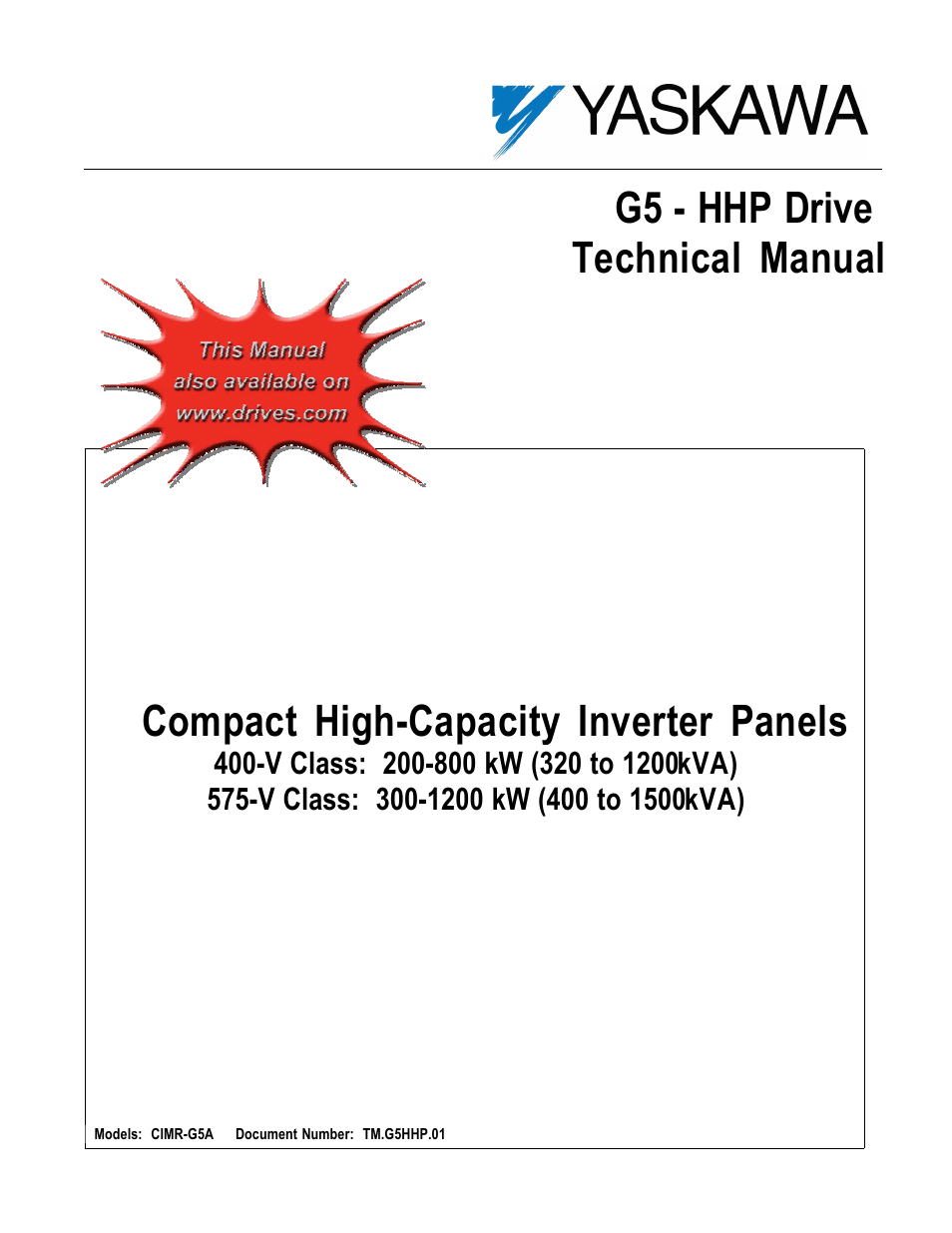 Yaskawa G5HHP Drive User Manual | 374 pages