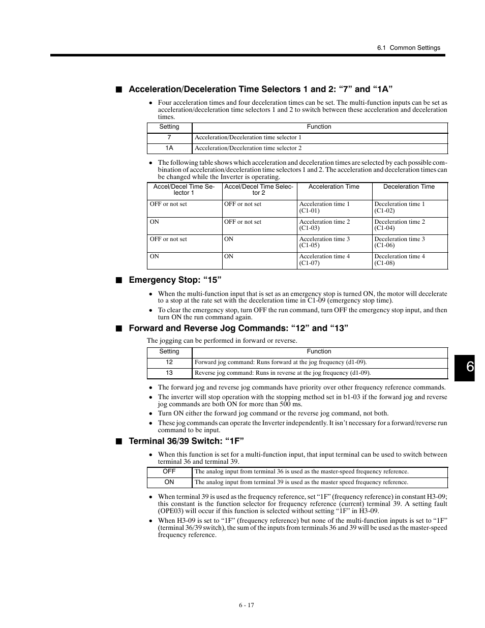 Emergency stop: “15, Forward and reverse jog commands: “12” and “13 | Yaskawa G5HHP Drive User Manual | Page 135 / 374