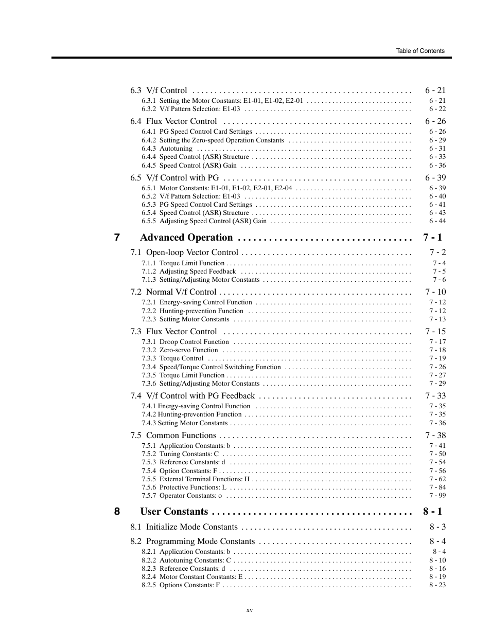 7advanced operation 7 - 1, 8user constants 8 - 1 | Yaskawa G5HHP Drive User Manual | Page 14 / 374