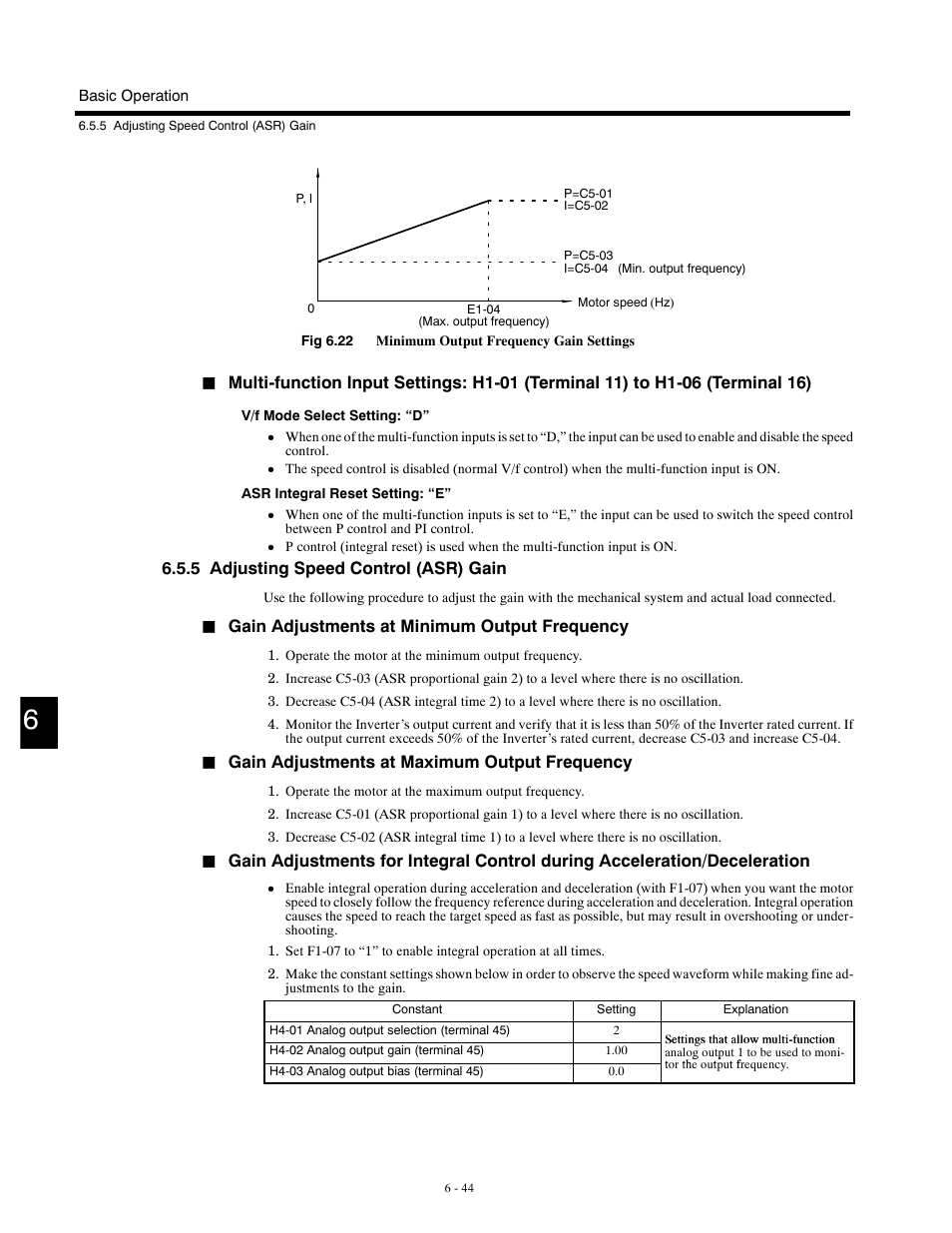 5 adjusting speed control (asr) gain, Gain adjustments at minimum output frequency, Gain adjustments at maximum output frequency | Yaskawa G5HHP Drive User Manual | Page 162 / 374
