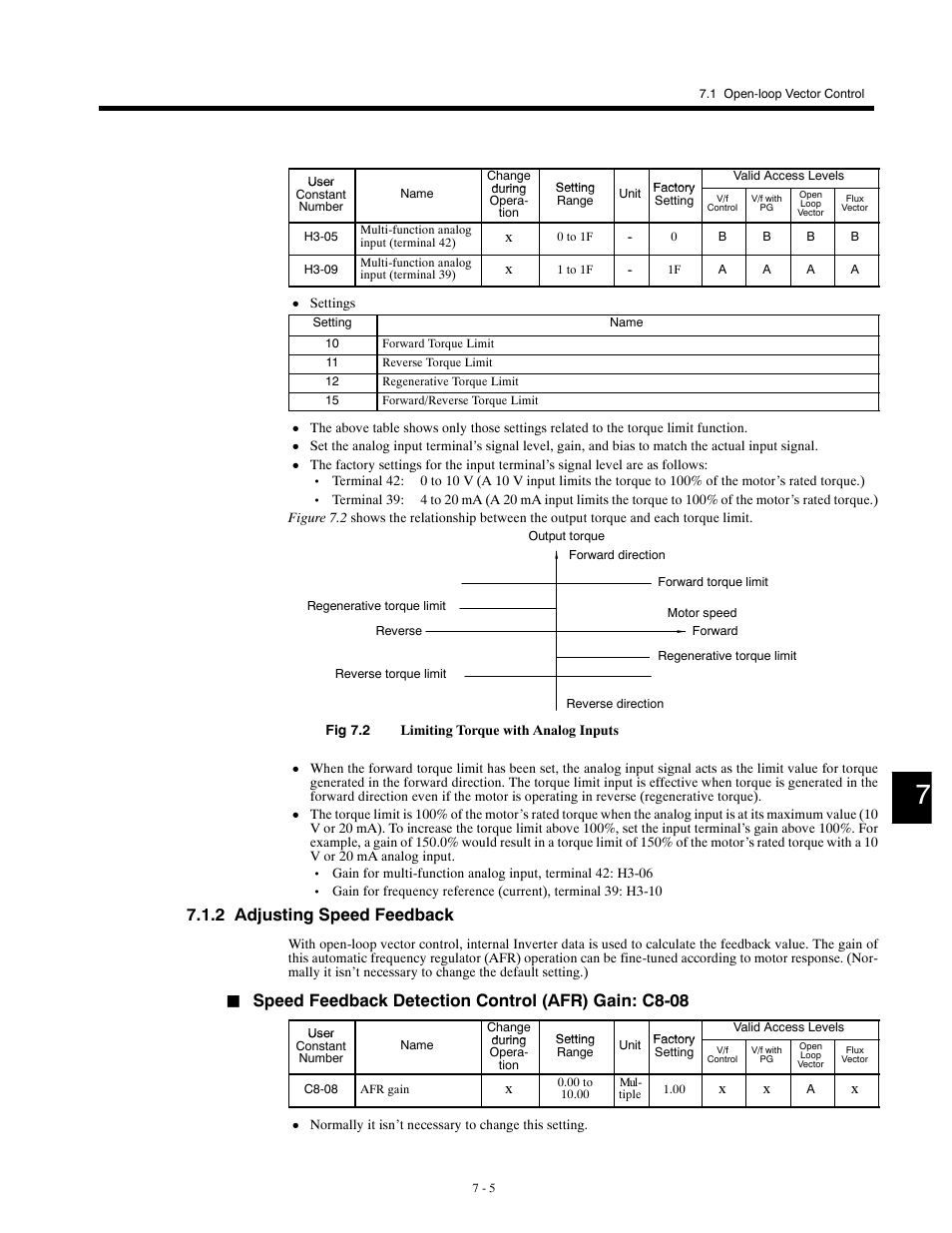 2 adjusting speed feedback, Speed feedback detection control (afr) gain: c8-08 | Yaskawa G5HHP Drive User Manual | Page 169 / 374