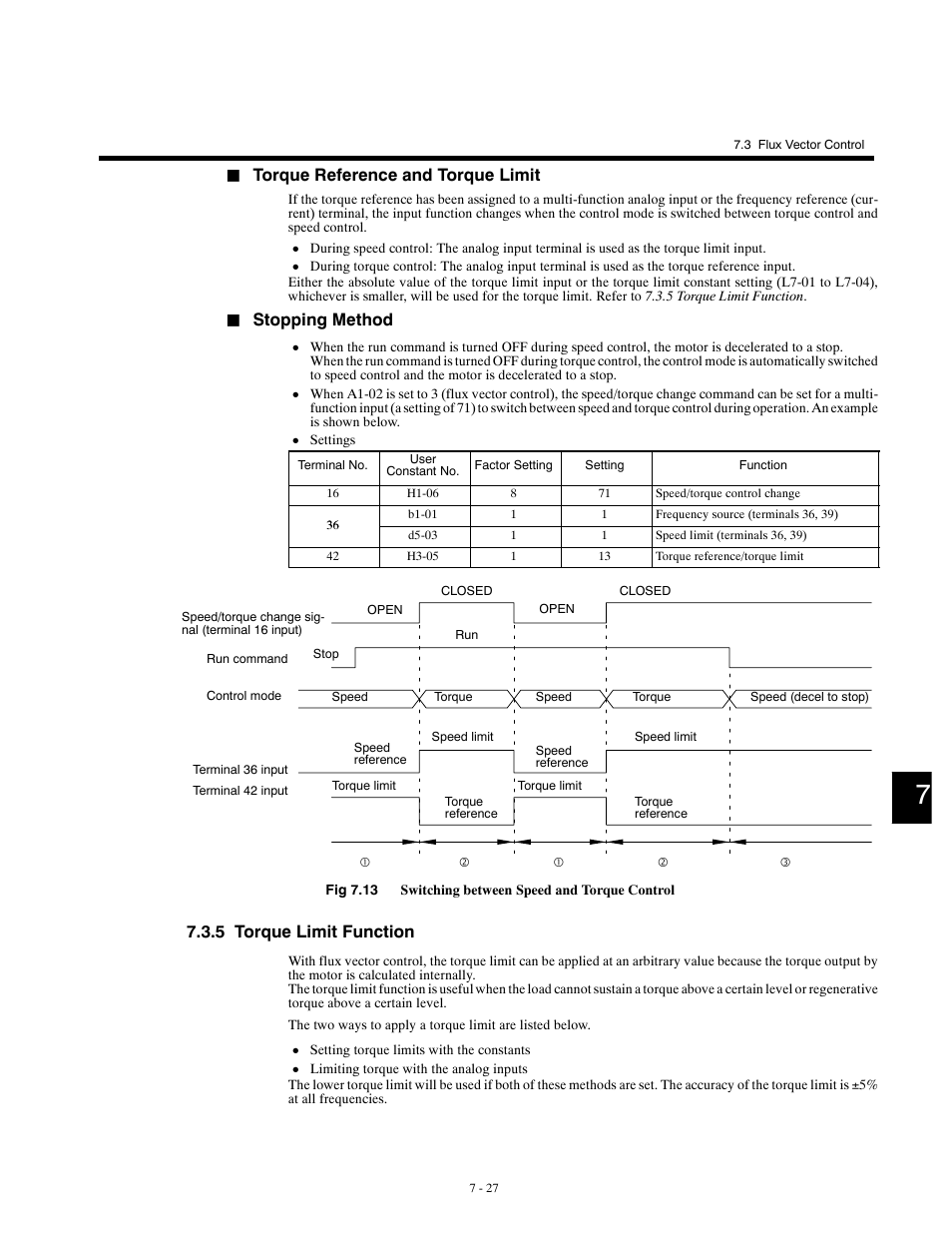 5 torque limit function, Torque reference and torque limit, Stopping method | Yaskawa G5HHP Drive User Manual | Page 191 / 374